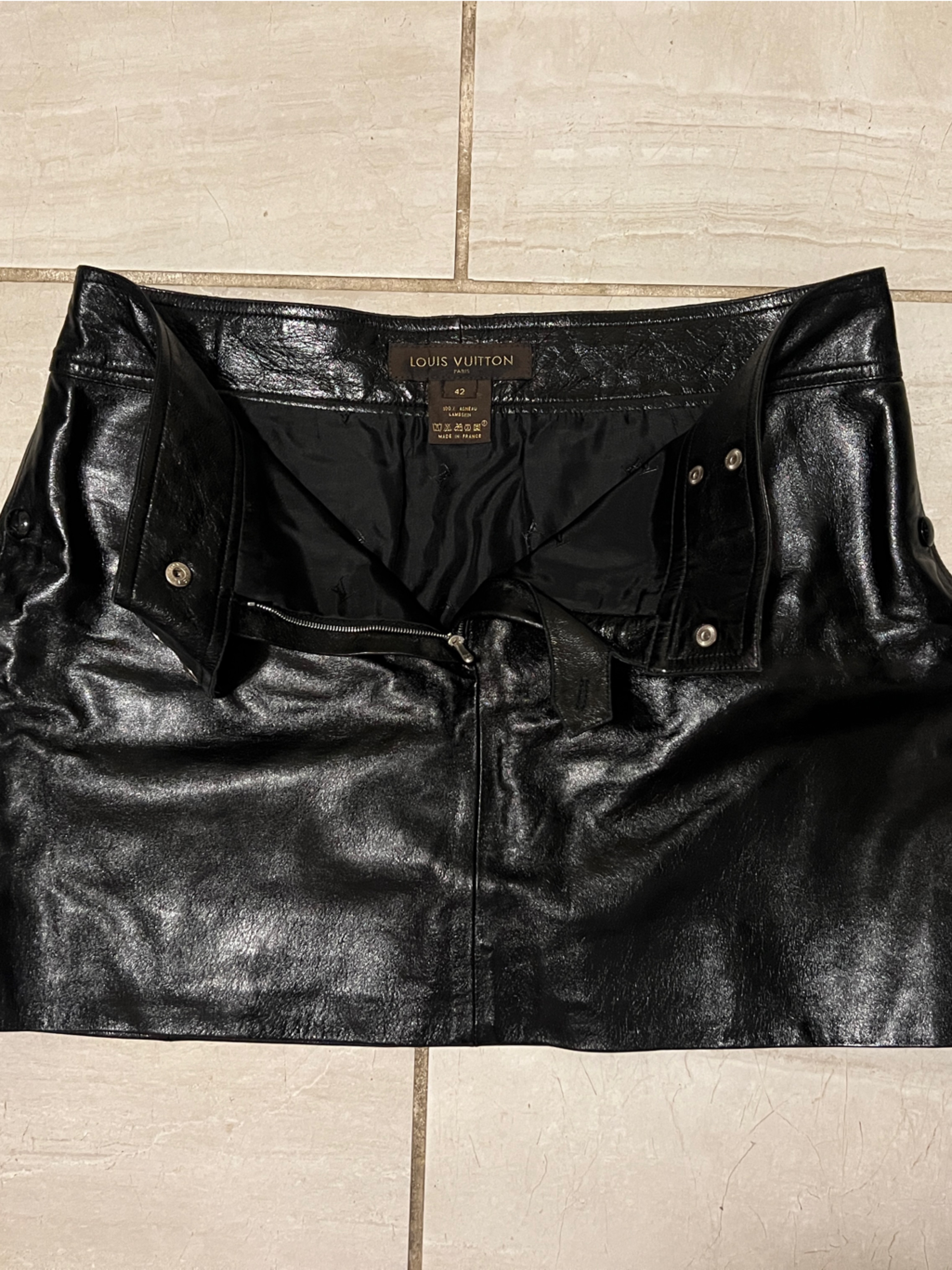Black Louis Vuitton Leather Mini Skirt With Pockets